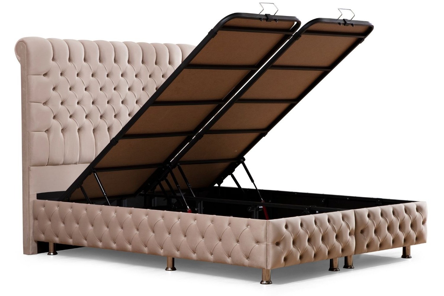 Lit Coffre en velours beige capitonné LUNA