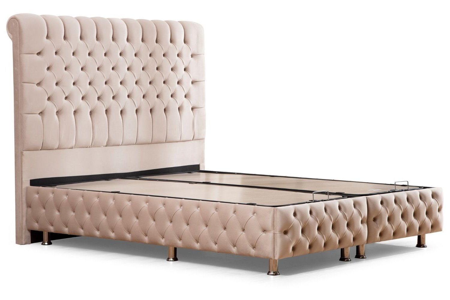 Lit Coffre en velours beige capitonné LUNA