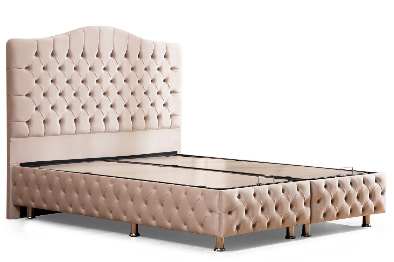 Lit Coffre en velours beige capitonné PARIS