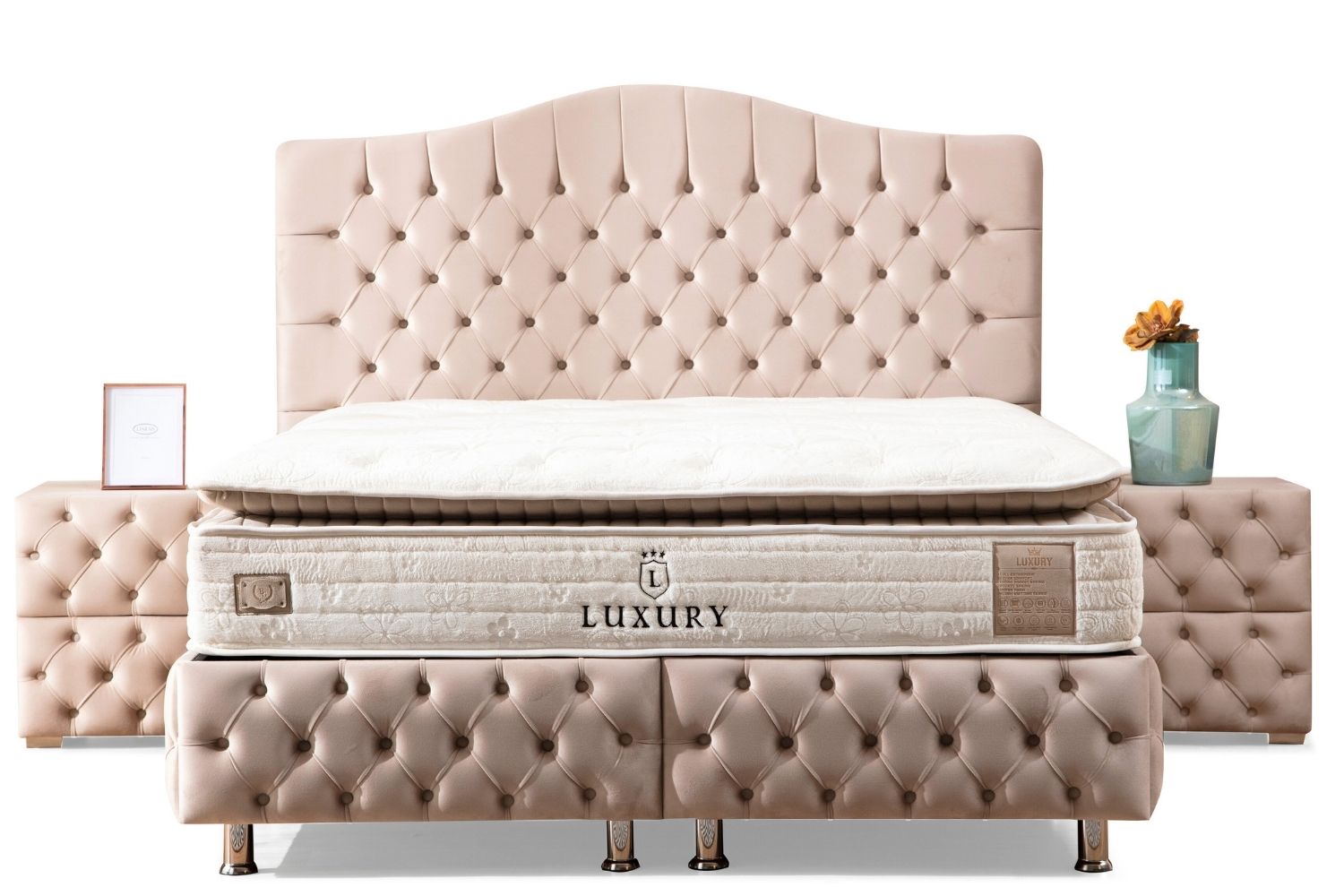 Lit Coffre en velours beige capitonné PARIS
