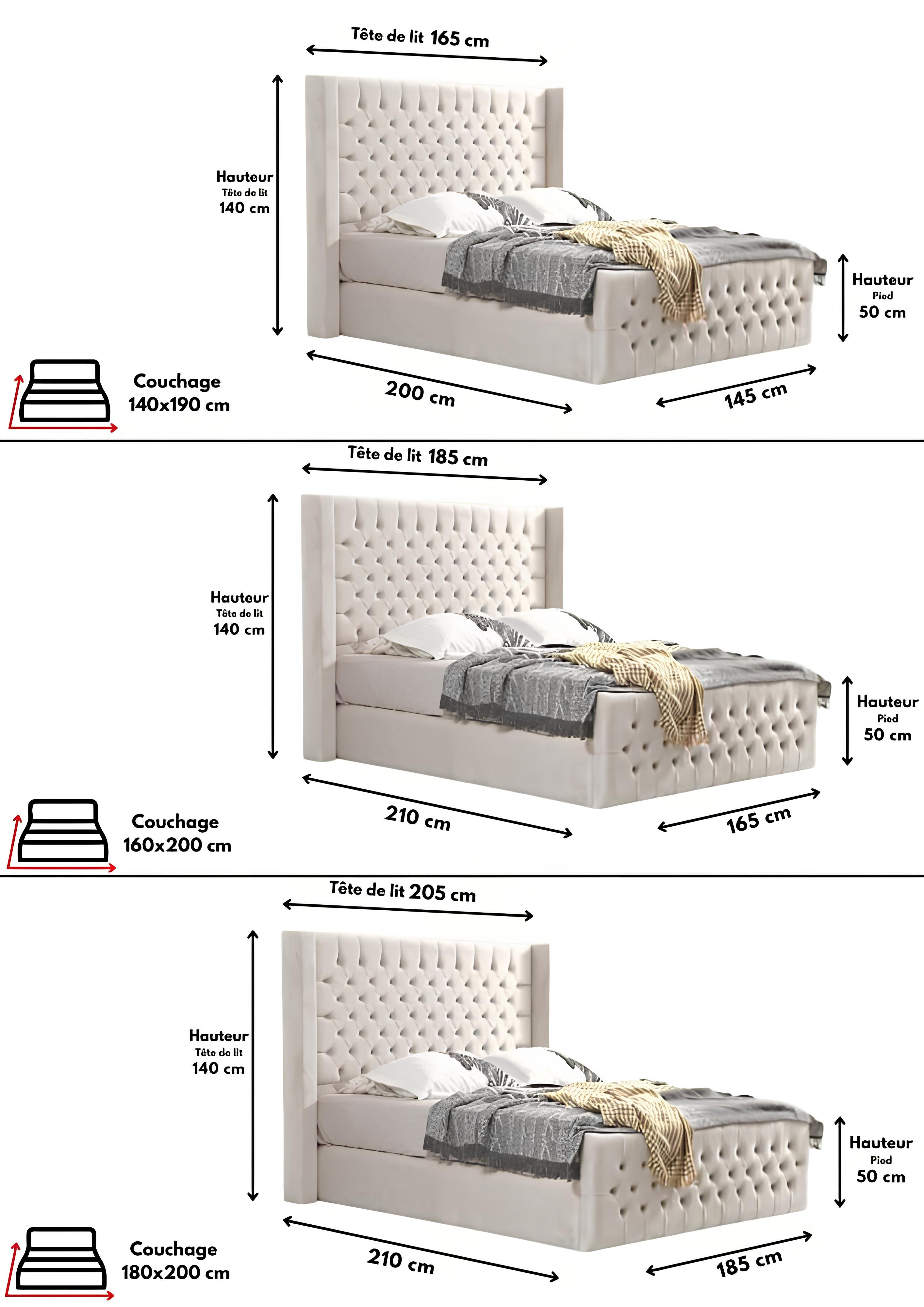 Cadre de Lit en velours beige capitonné CLOUTE BIANCA