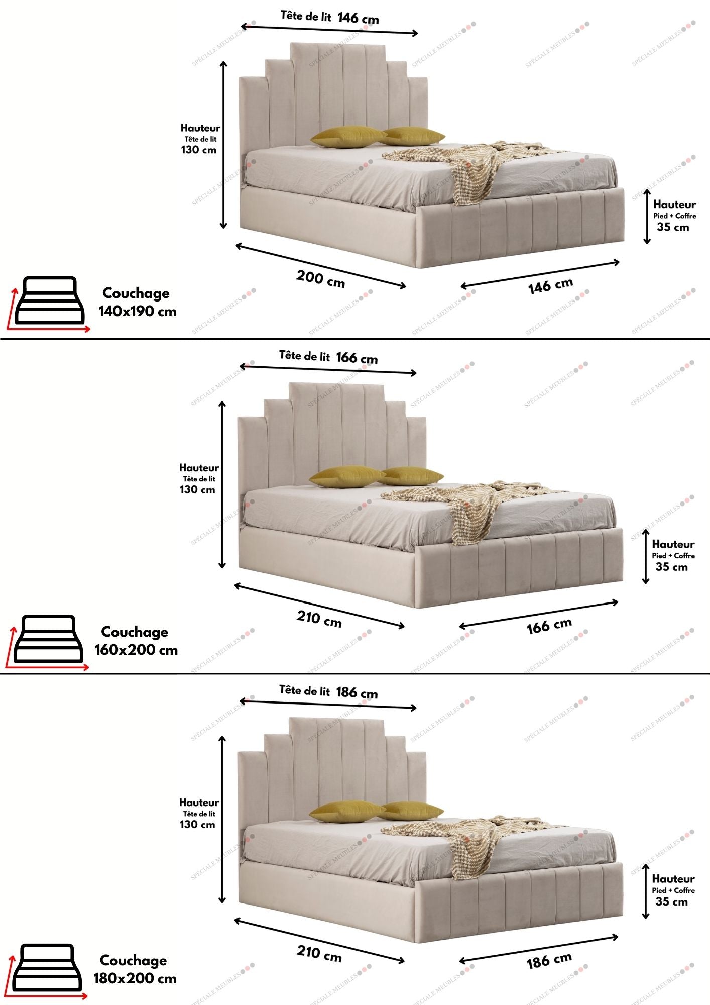 Cadre de Lit en velours beige NATURA