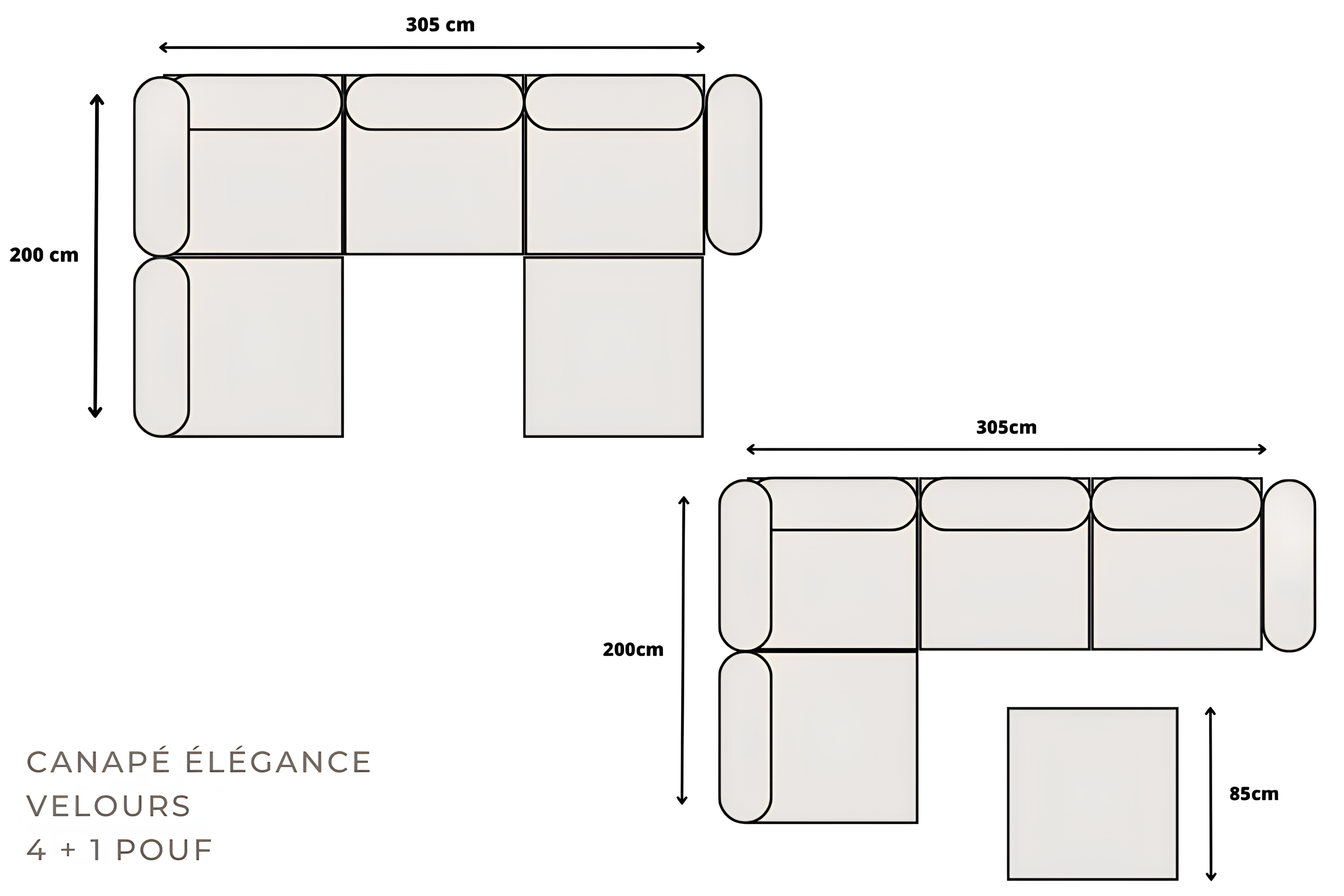 Canapé modulable 5 places velours Camille