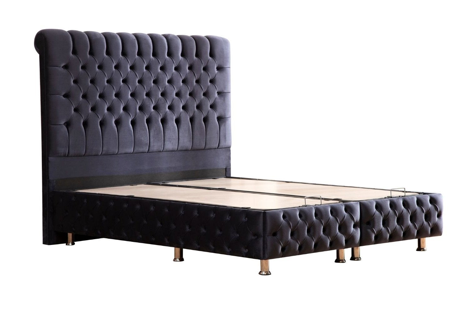 Lit Coffre en velours gris anthracite capitonné LUNA