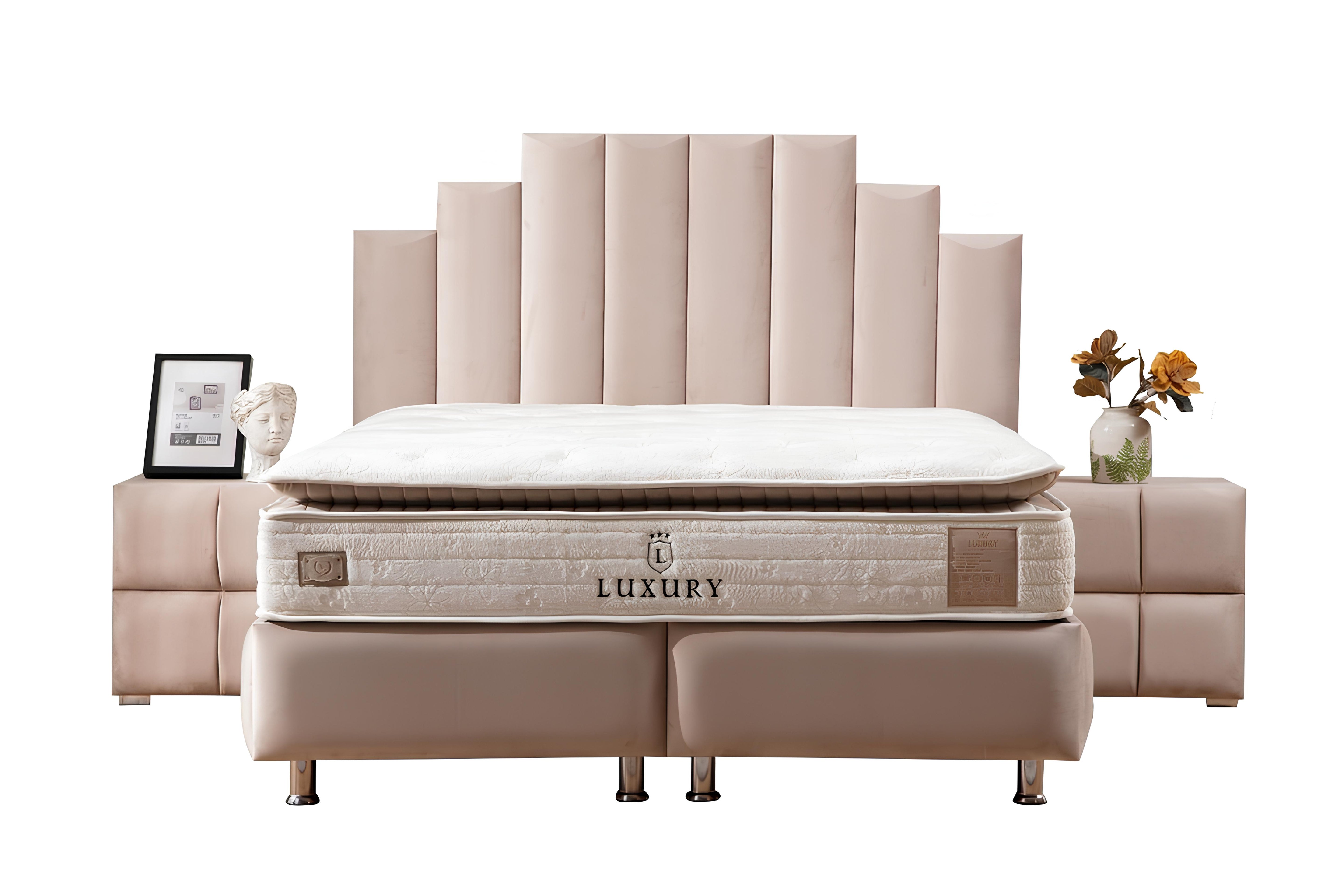 Lit Coffre en velours beige NATURA