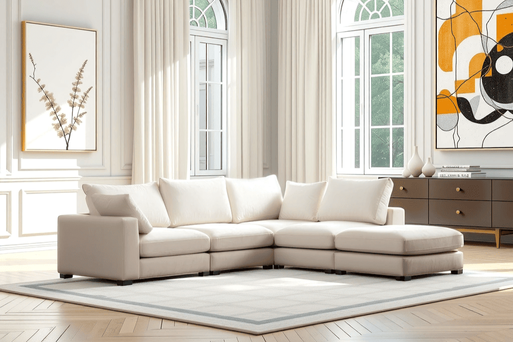 Canapé modulable 5 places chenille blanc Agathe