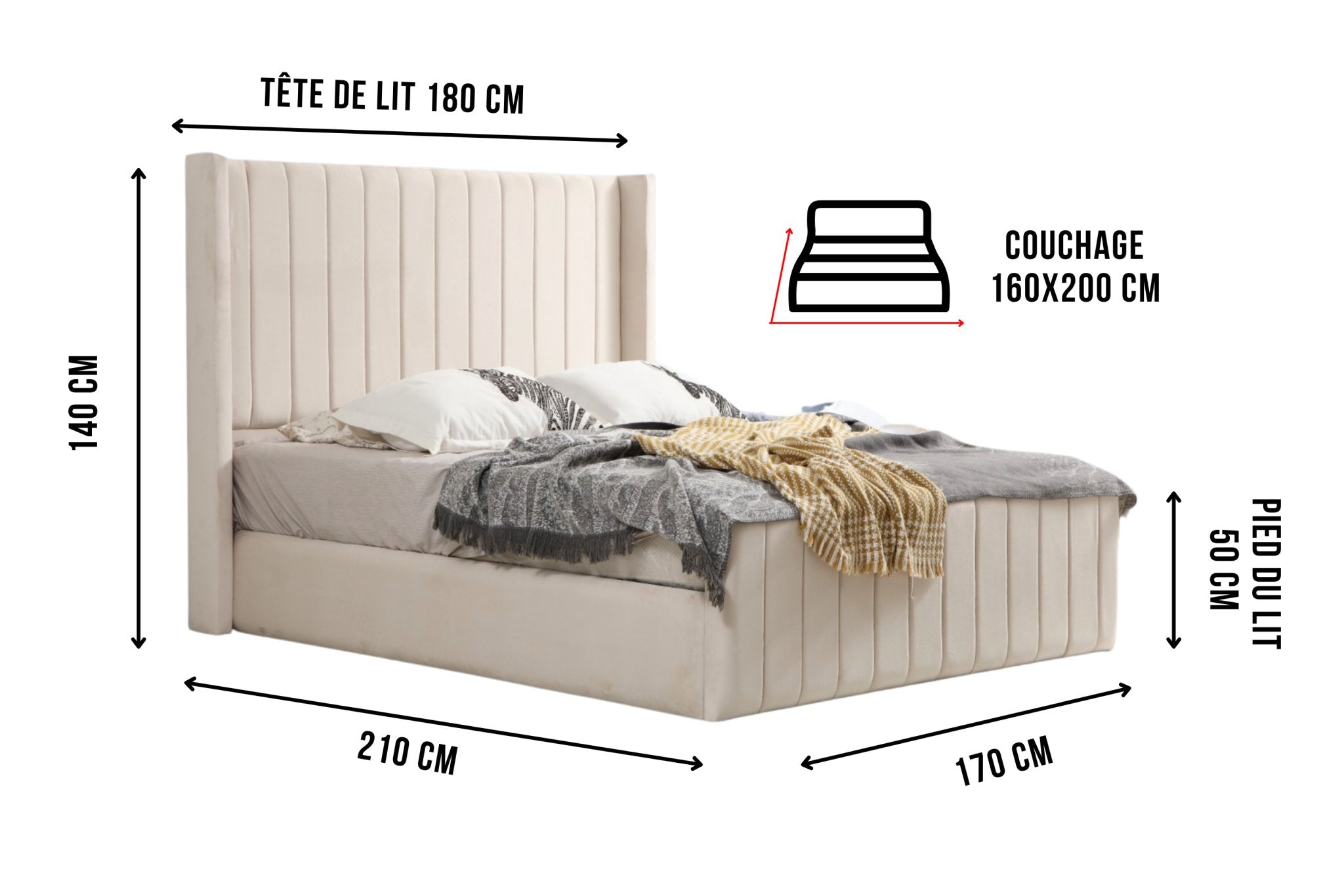 Cadre de Lit en velours beige TOKYO BIANCA