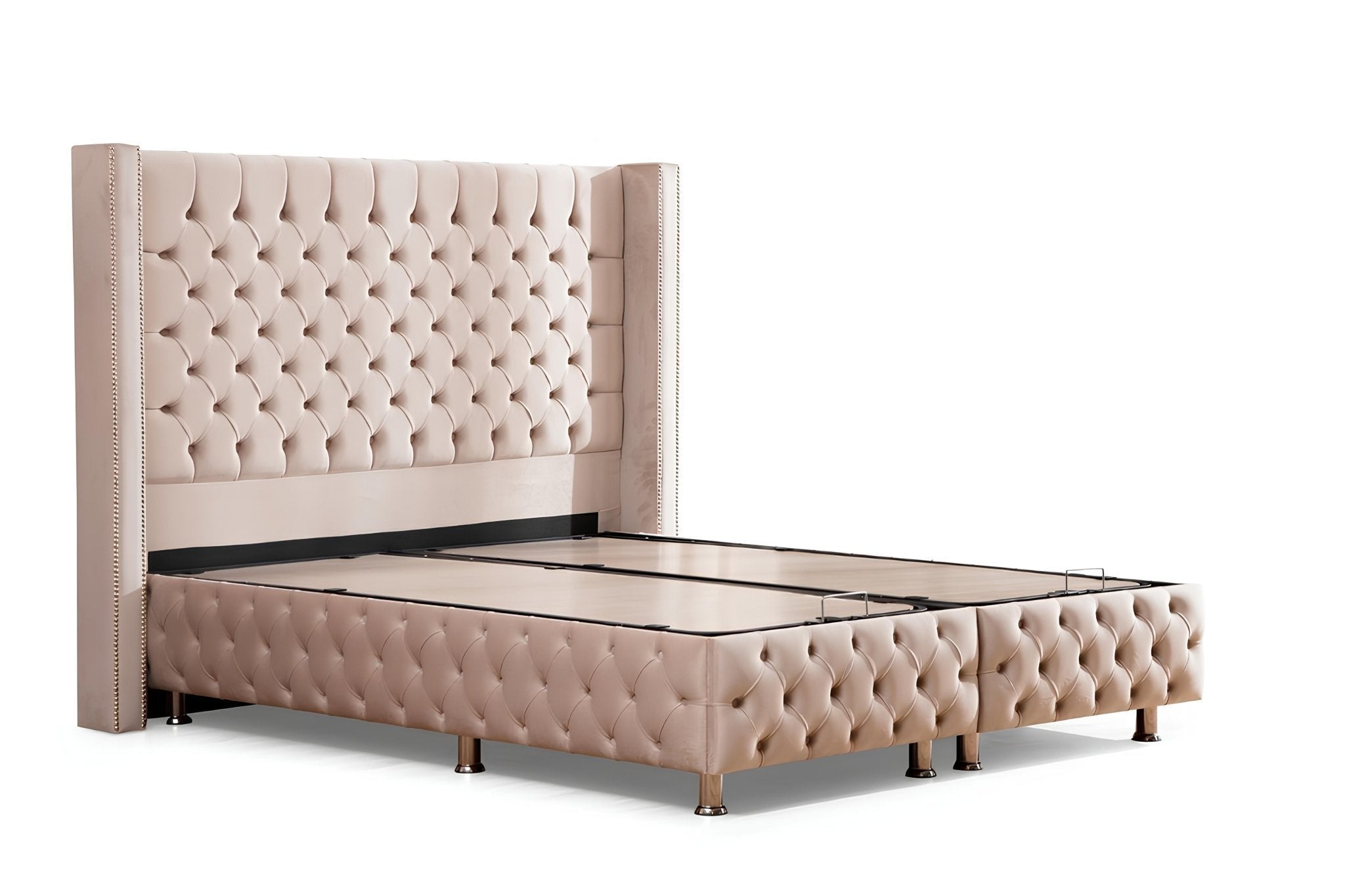 Lit Coffre en velours beige capitonné CLOUTE
