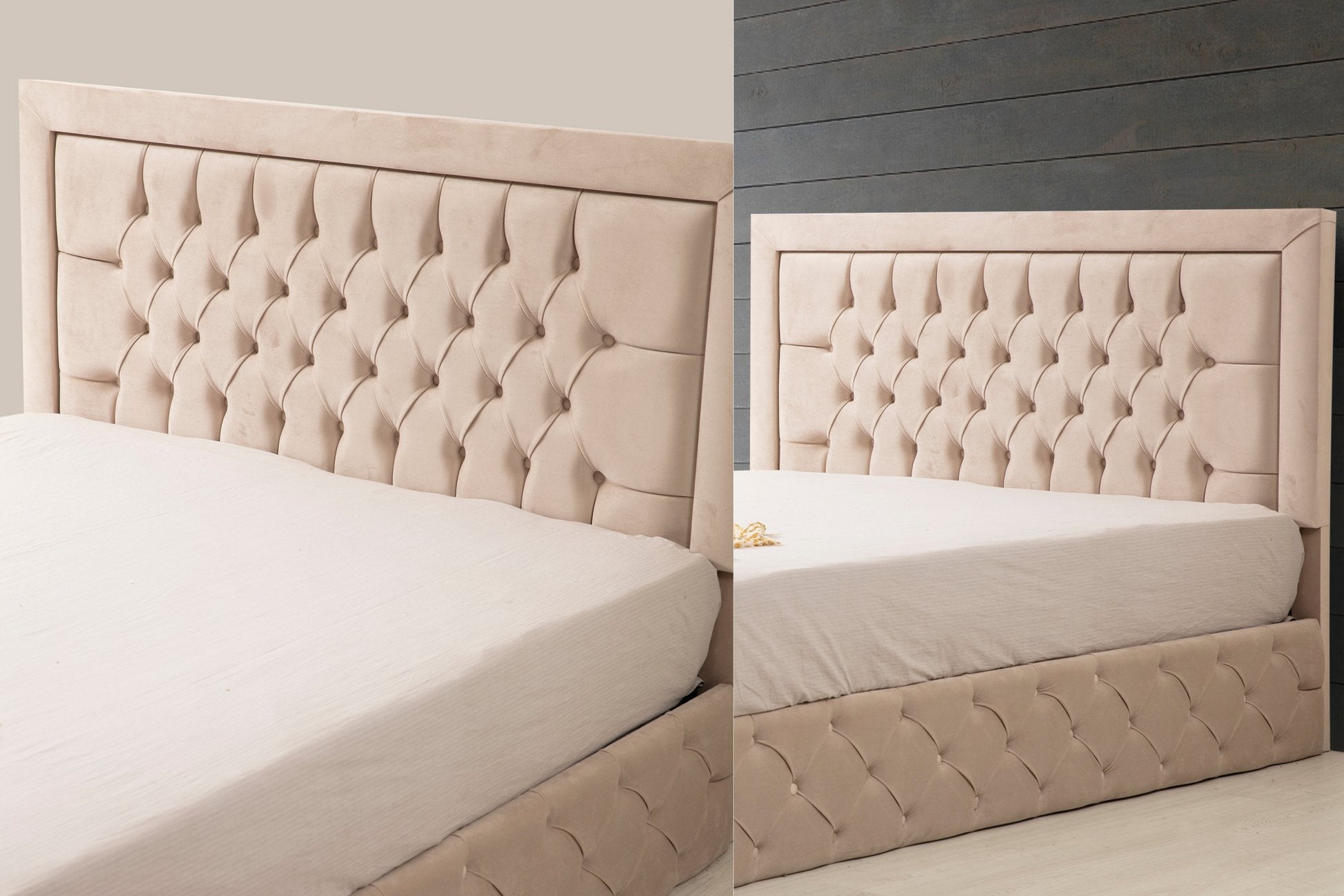 Cadre de Lit en velours beige capitonné ROMA