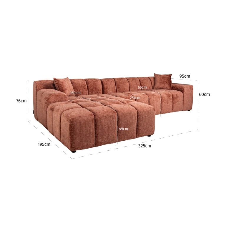 Canapé 5 places chenille terracotta Aïko