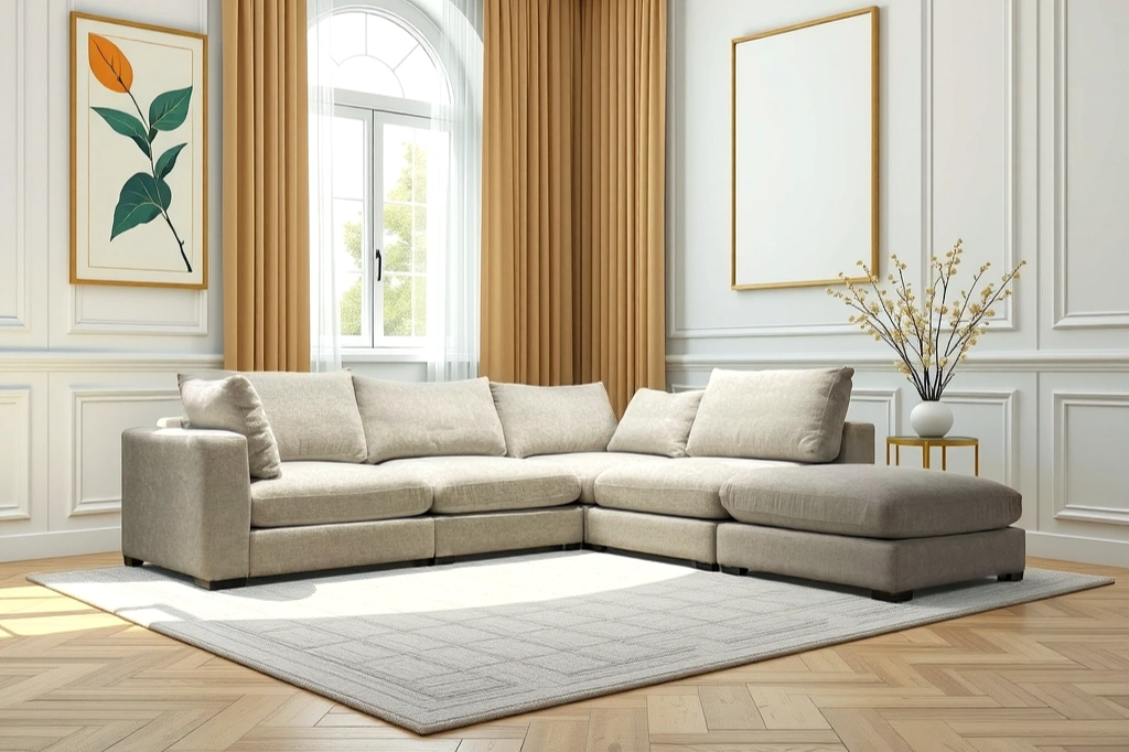 Canapé modulable 5 places chenille blanc Agathe