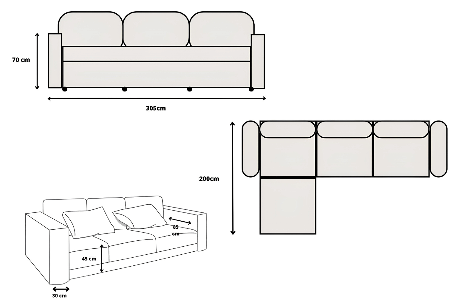 Canapé modulable 4 places velours Camille