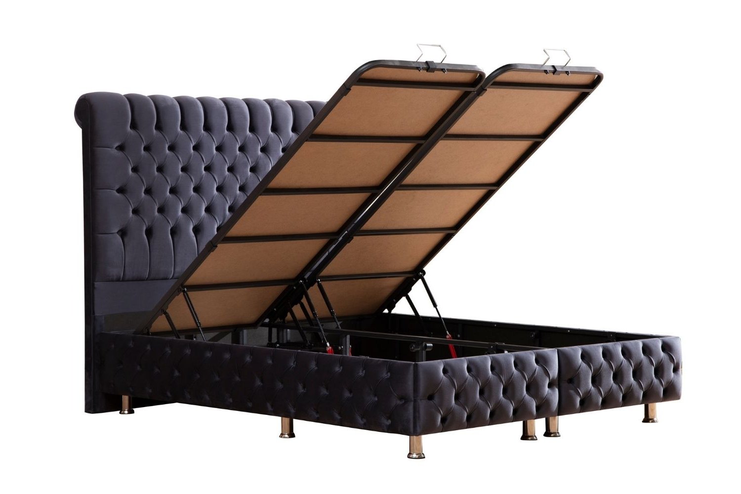 Lit Coffre en velours gris anthracite capitonné LUNA