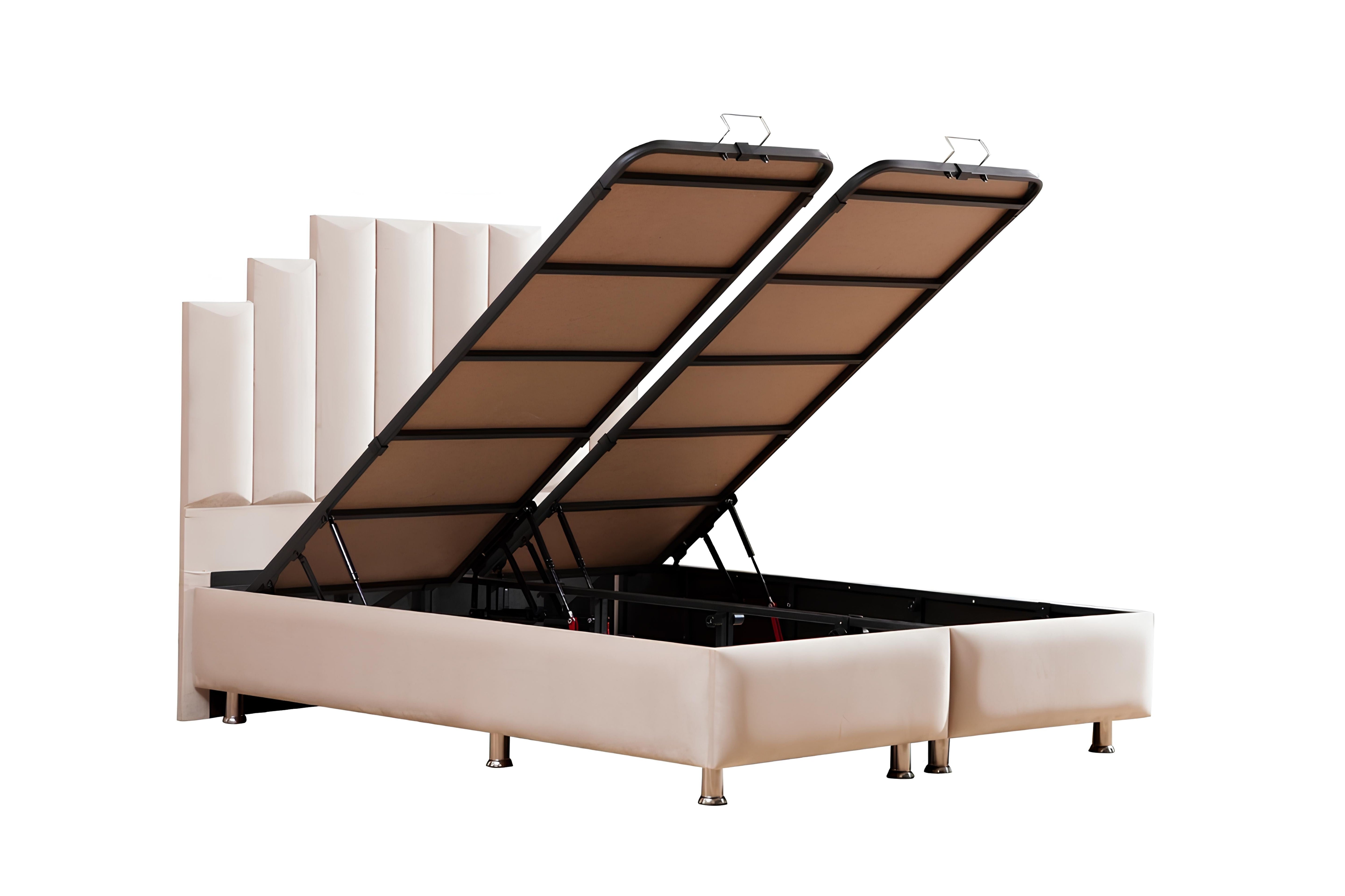 Lit Coffre en velours beige NATURA