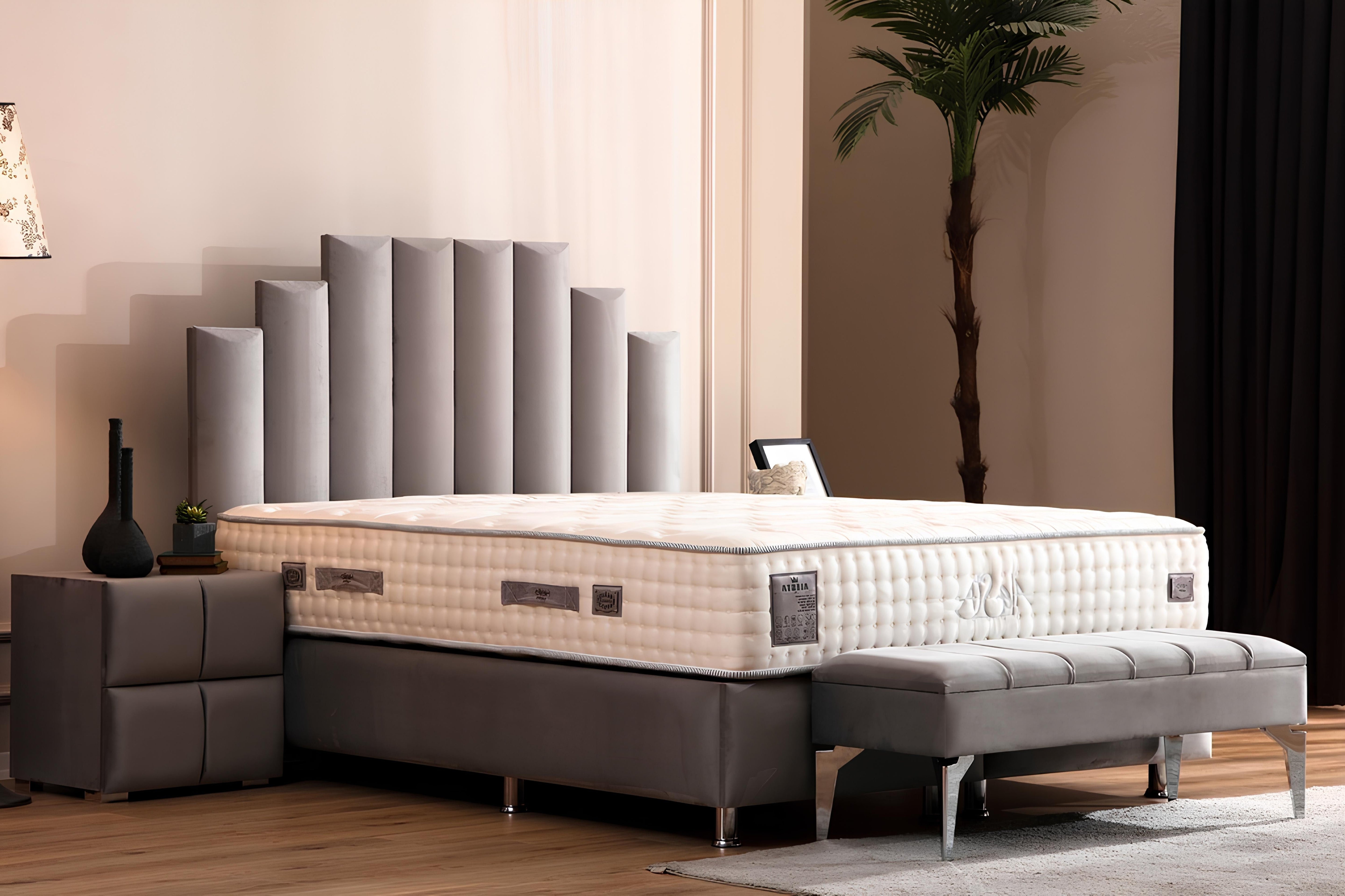 Lit Coffre en velours gris NATURA