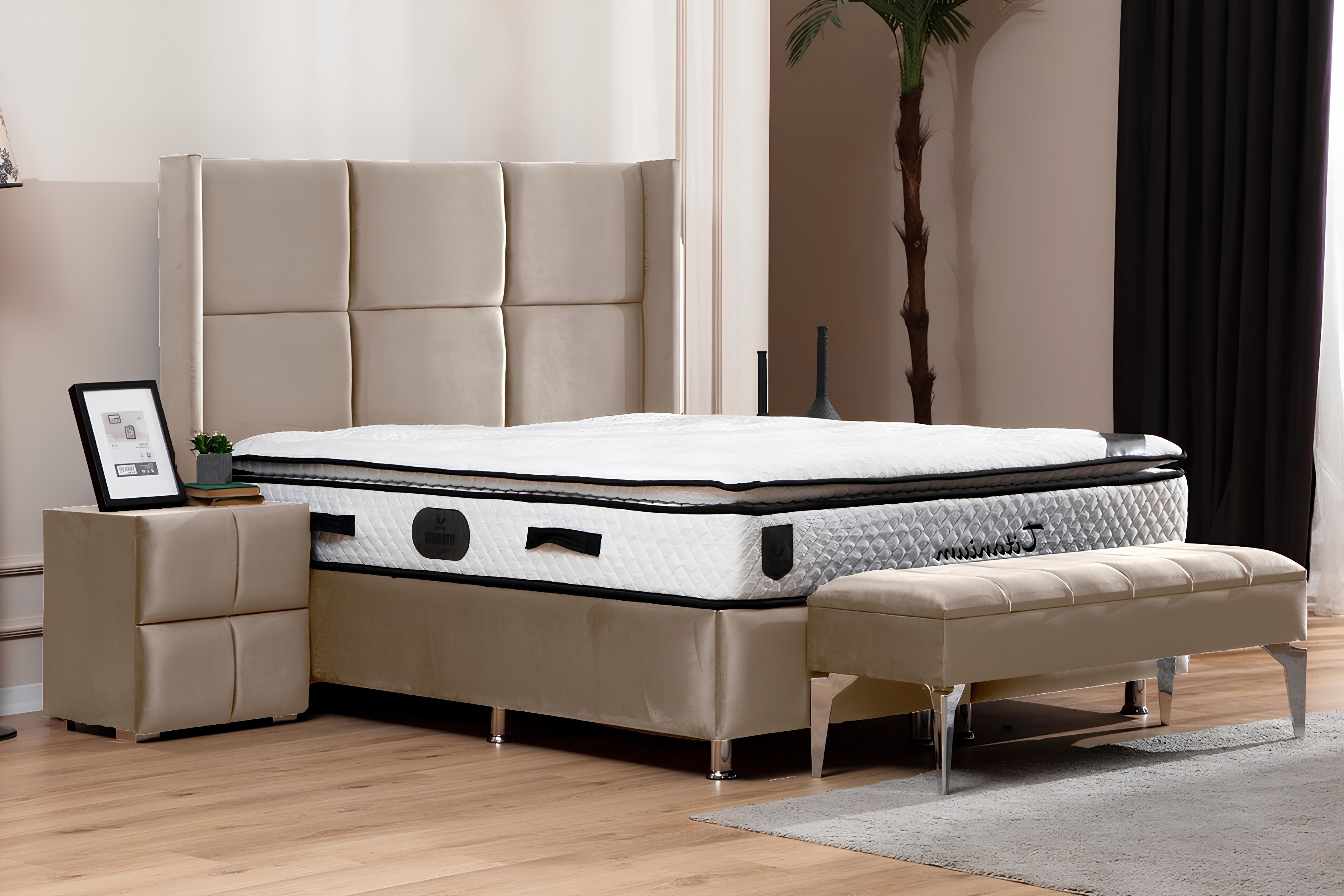 Lit Coffre en velours beige RIO