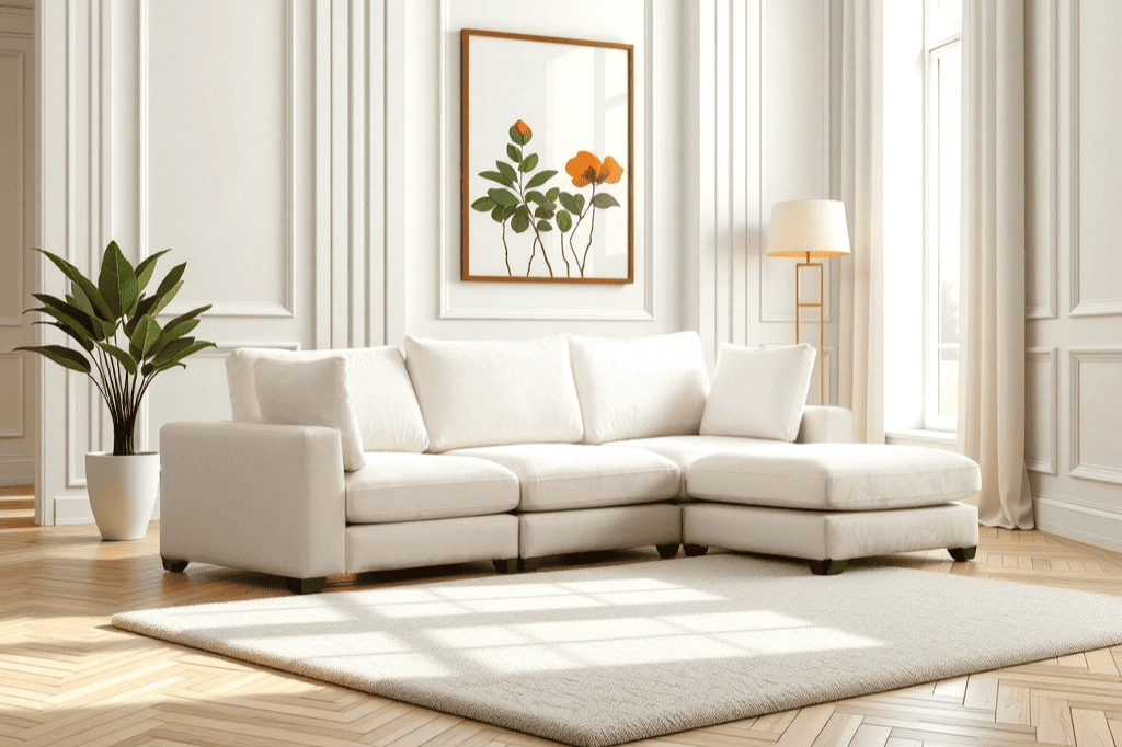 Canapé modulable 4 places chenille blanc Agathe
