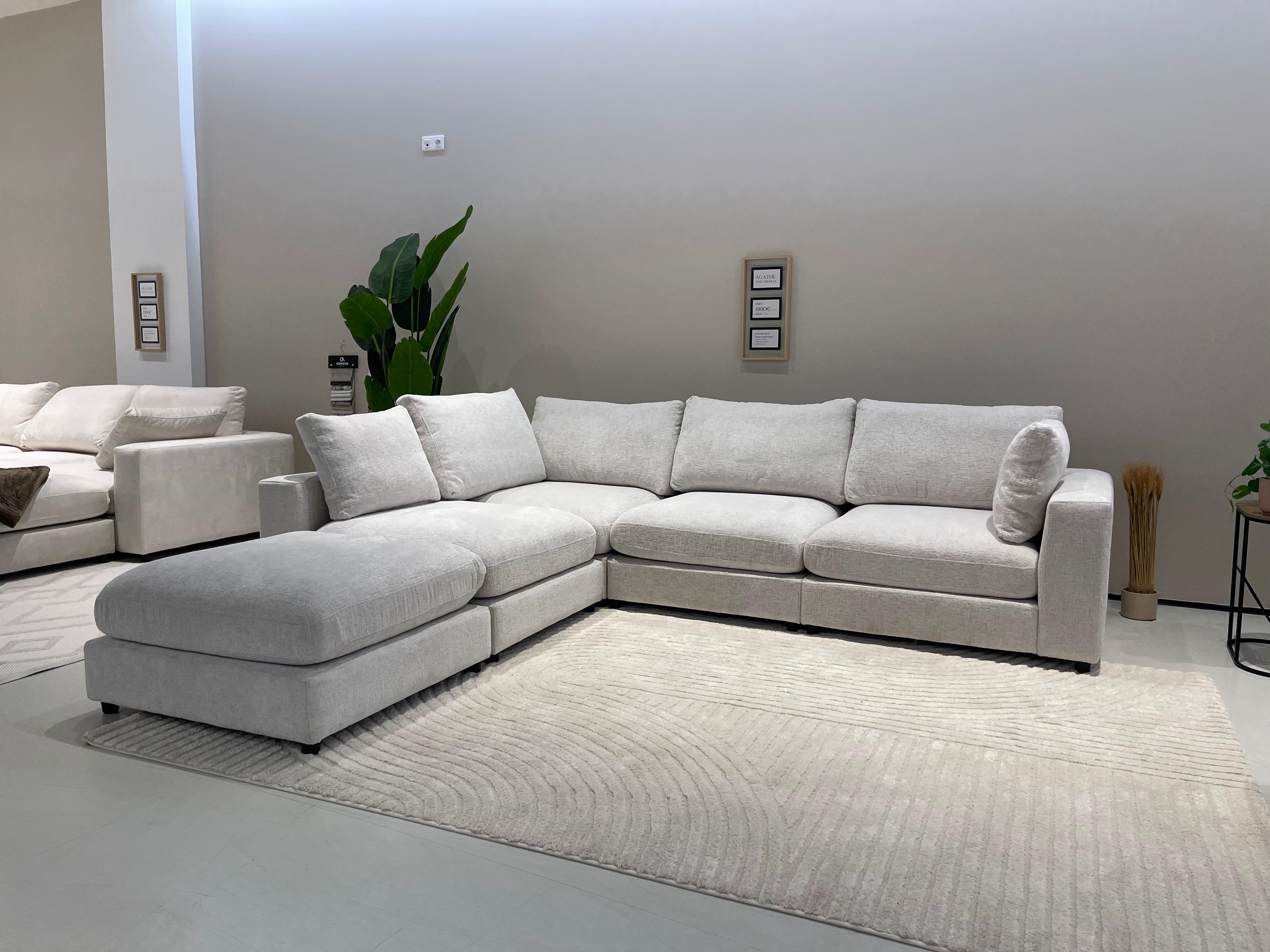 Canapé modulable 5 places chenille blanc Agathe