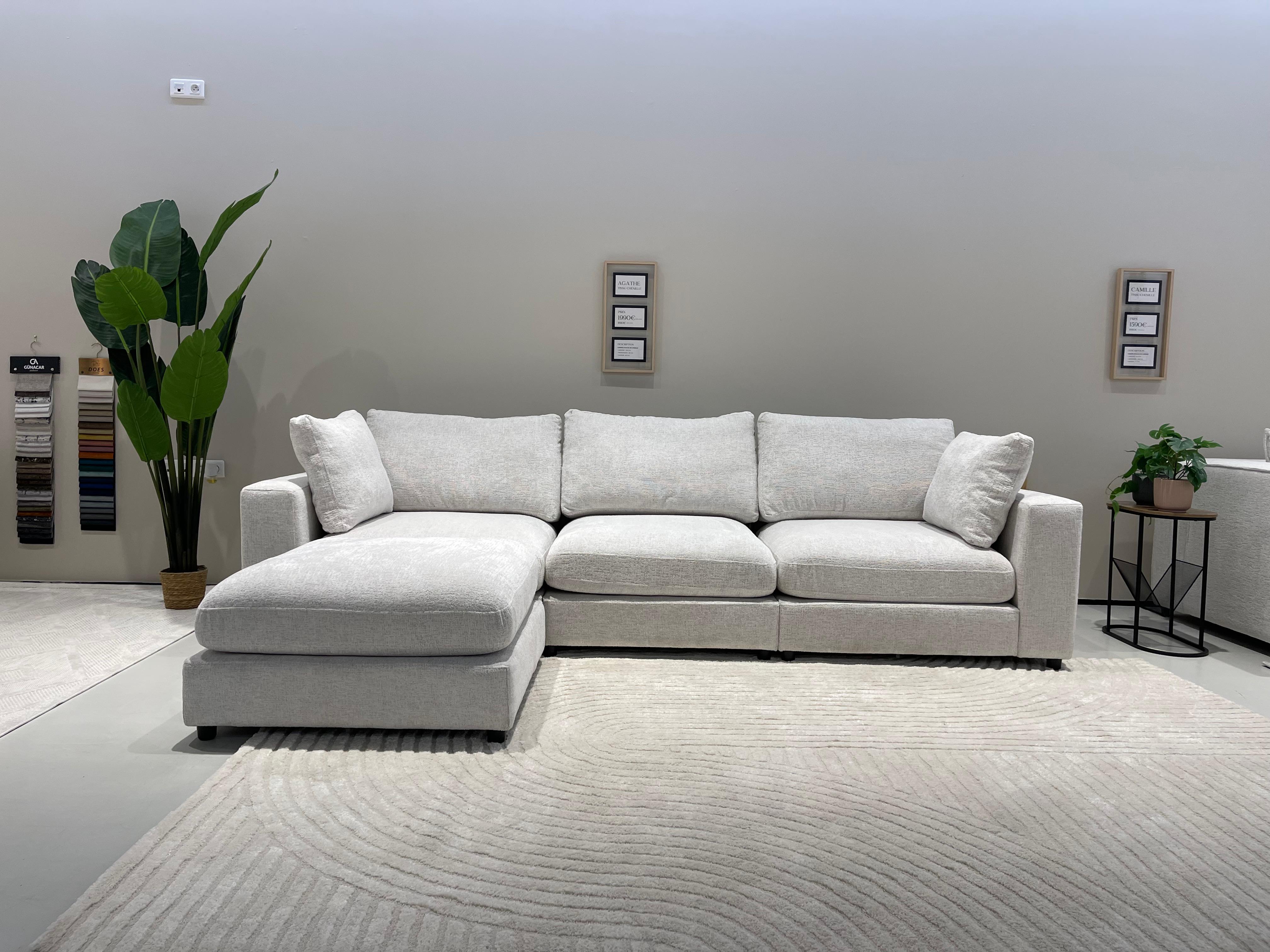 Canapé modulable 4 places chenille blanc Agathe
