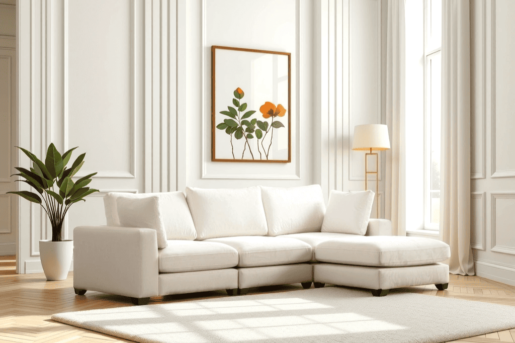 Canapé modulable 4 places velours blanc Agathe