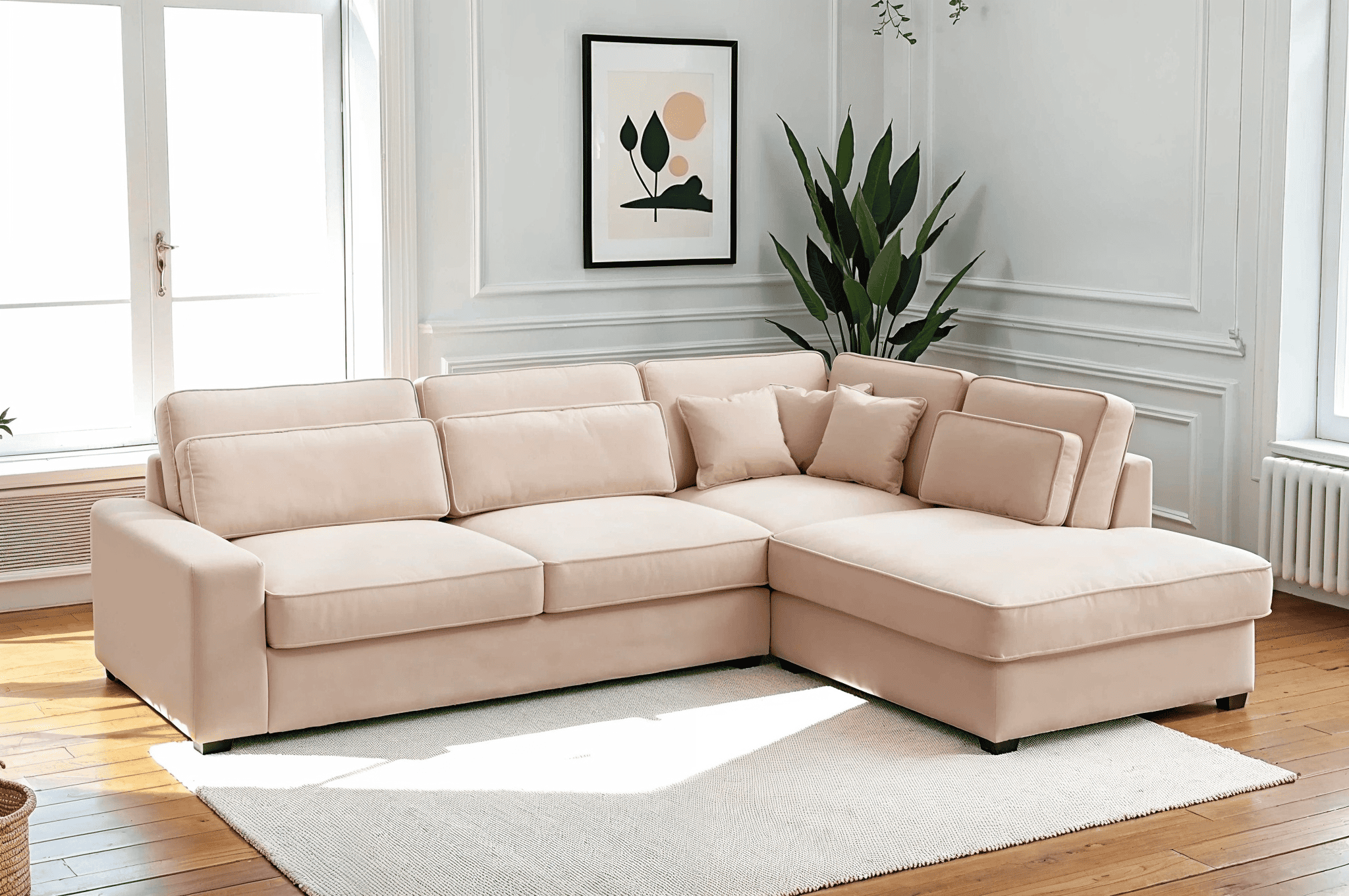 Canapé d'angle 4 places en velours beige Alex
