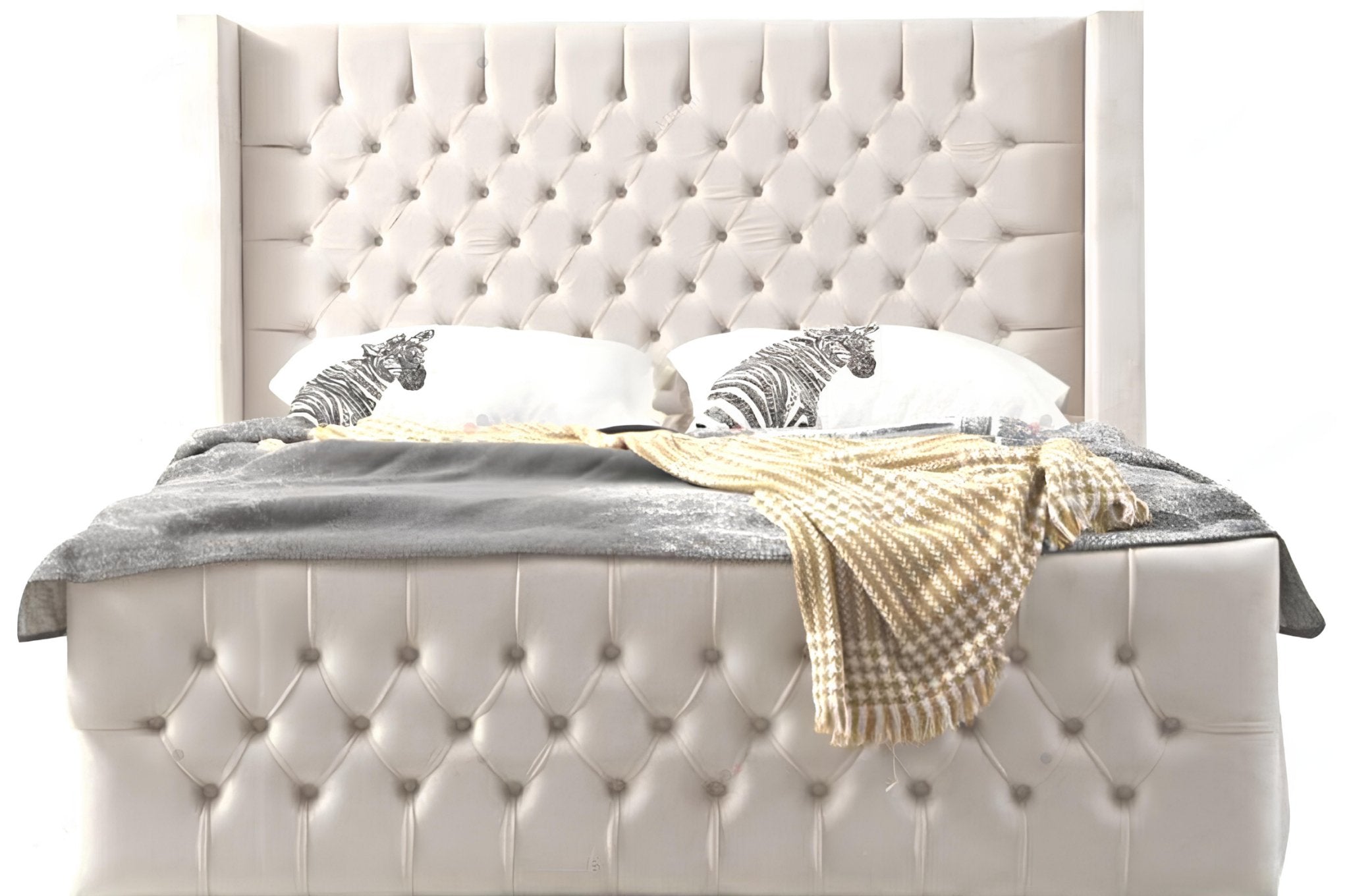 Cadre de Lit en velours beige capitonné CLOUTE BIANCA