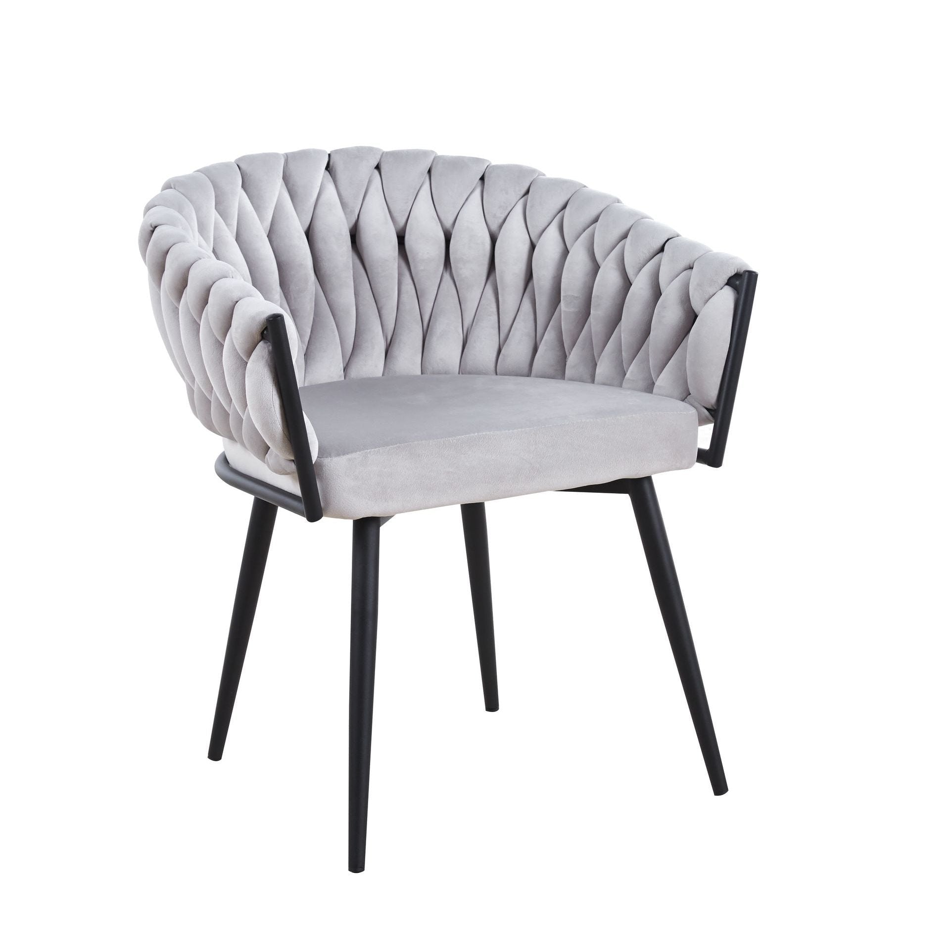 chaise en velours gris sur fond blanc