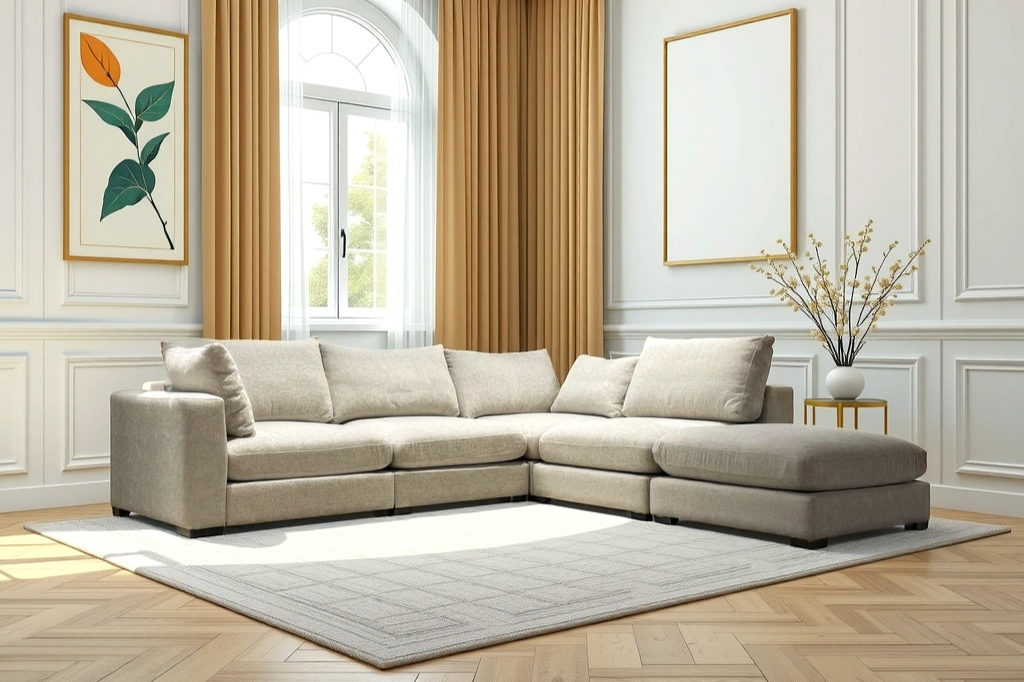 Canapé modulable 4 places velours blanc Agathe